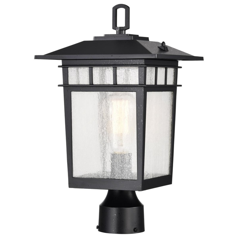 Cove Neck Collection Outdoor Large 16 inch Post Light Pole Lantern; Textured Black Finish with Clear Seeded Glass