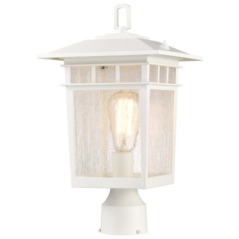 Cove Neck Collection Outdoor Large 16 inch Post Light Pole Lantern; White Finish with Clear Seeded Glass