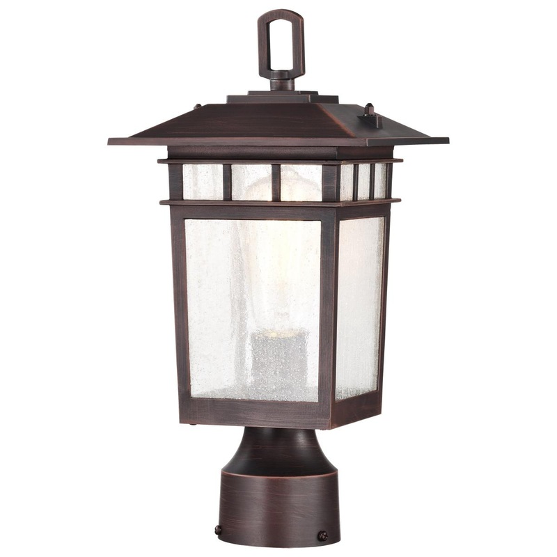 Cove Neck Collection Outdoor Medium 14 inch Post Light Pole Lantern; Rustic Bronze Finish with Clear Seeded Glass