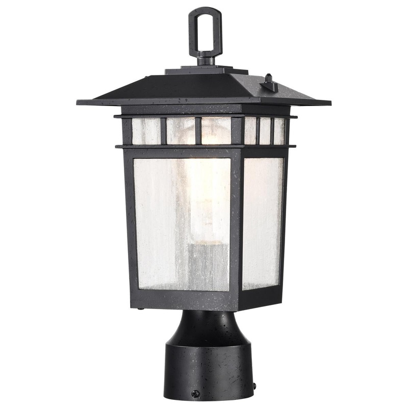 Cove Neck Collection Outdoor Medium 14 inch Post Light Pole Lantern; Textured Black Finish with Clear Seeded Glass