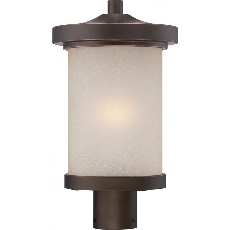 Diego - LED Post Lantern with Satin Amber Glass - Mahogany Bronze Finish