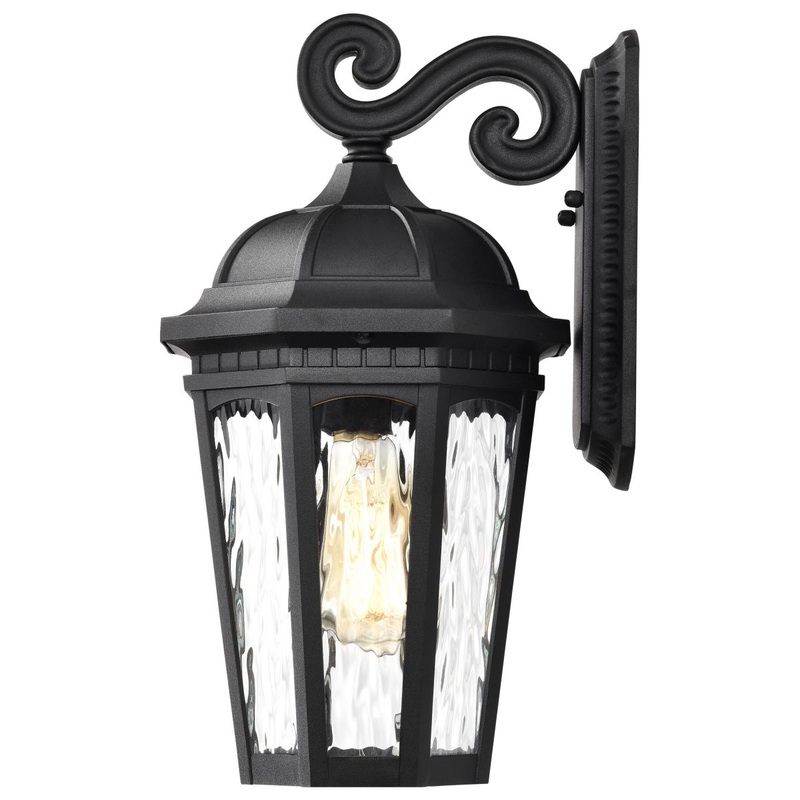 East River Collection Outdoor 16 inch Large Wall Light; Matte Black Finish with Clear Water Glass