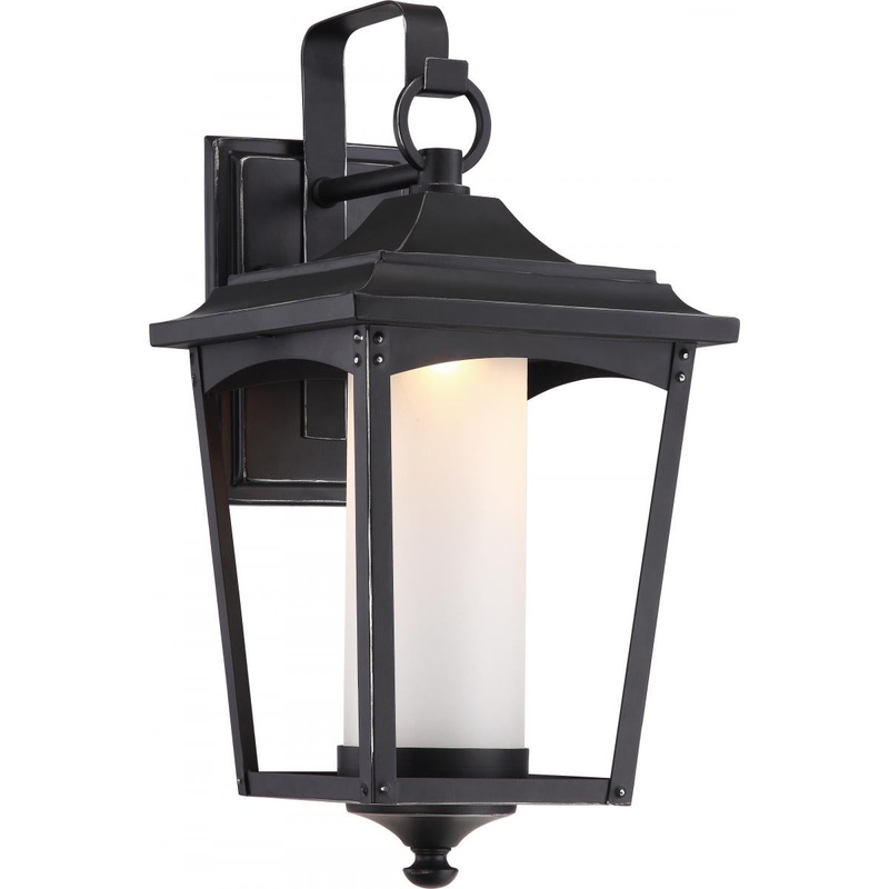 Essex - LED Large Wall Lantern with Etched Glass - Sterling Black Finish
