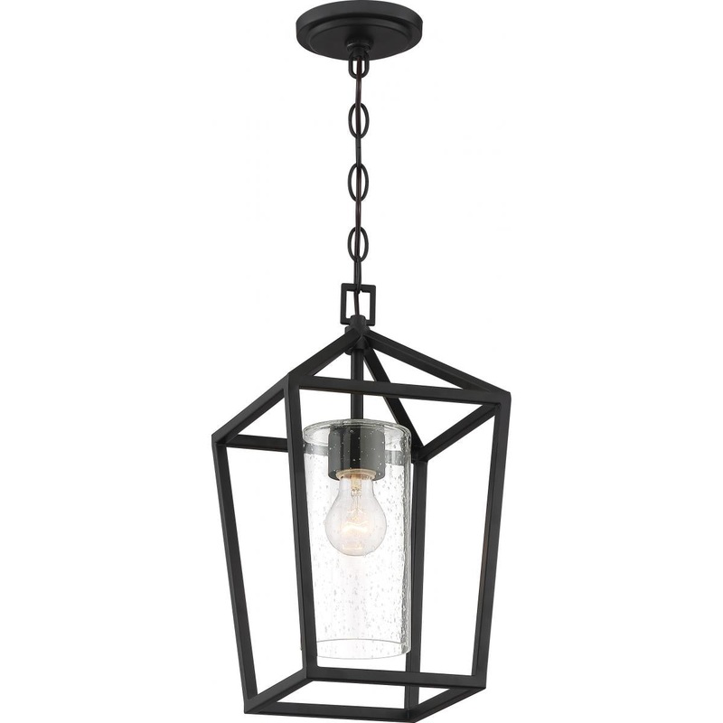 Hopewell- 1 Light Hanging Lantern - with Clear Seeded Glass - Matte Black Finish