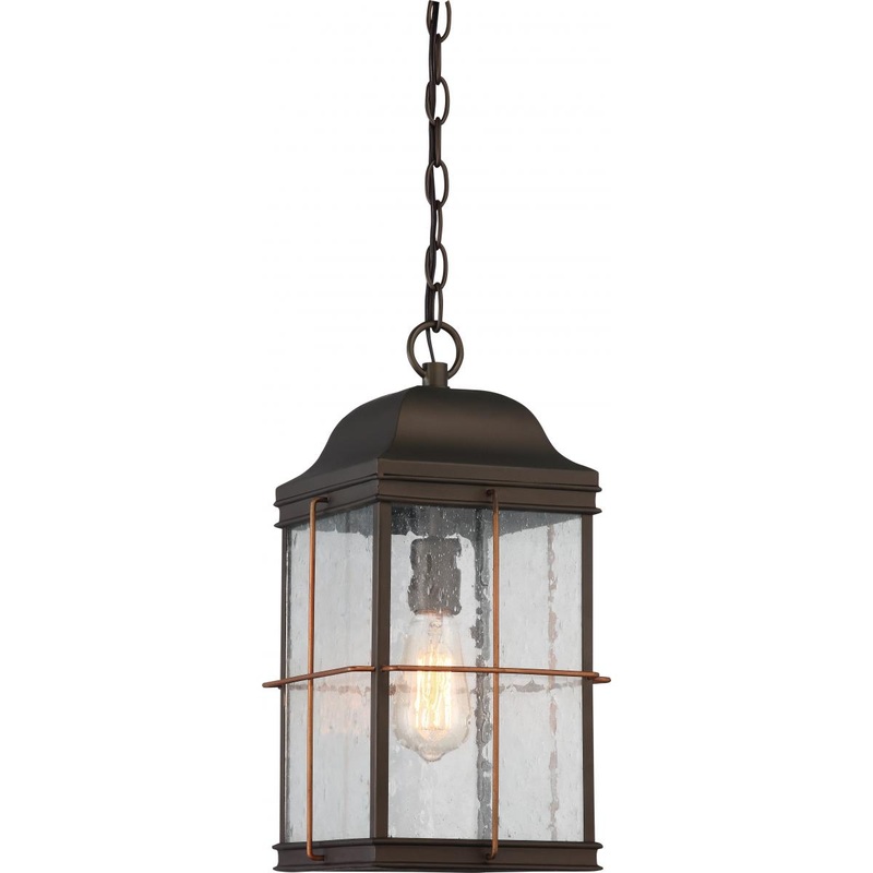 Howell - 1 Light Hanging Lantern with Clear Seeded Glass - Bronze Finish with Copper accents