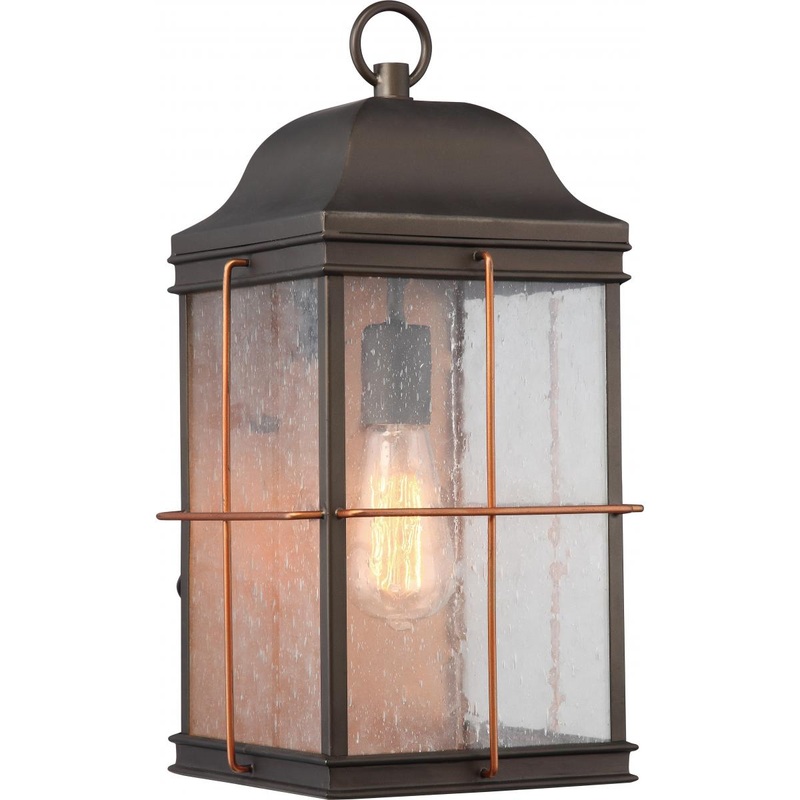 Howell - 1 Light Large Wall Lantern with Clear Seeded Glass - Bronze Finish Wall Lantern with Copper accents