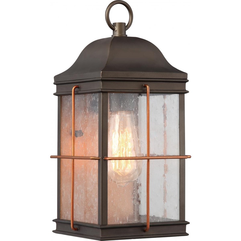 Howell - 1 Light Medium Wall Lantern with Clear Seeded Glass - Bronze Finish Wall Lantern with Copper accents