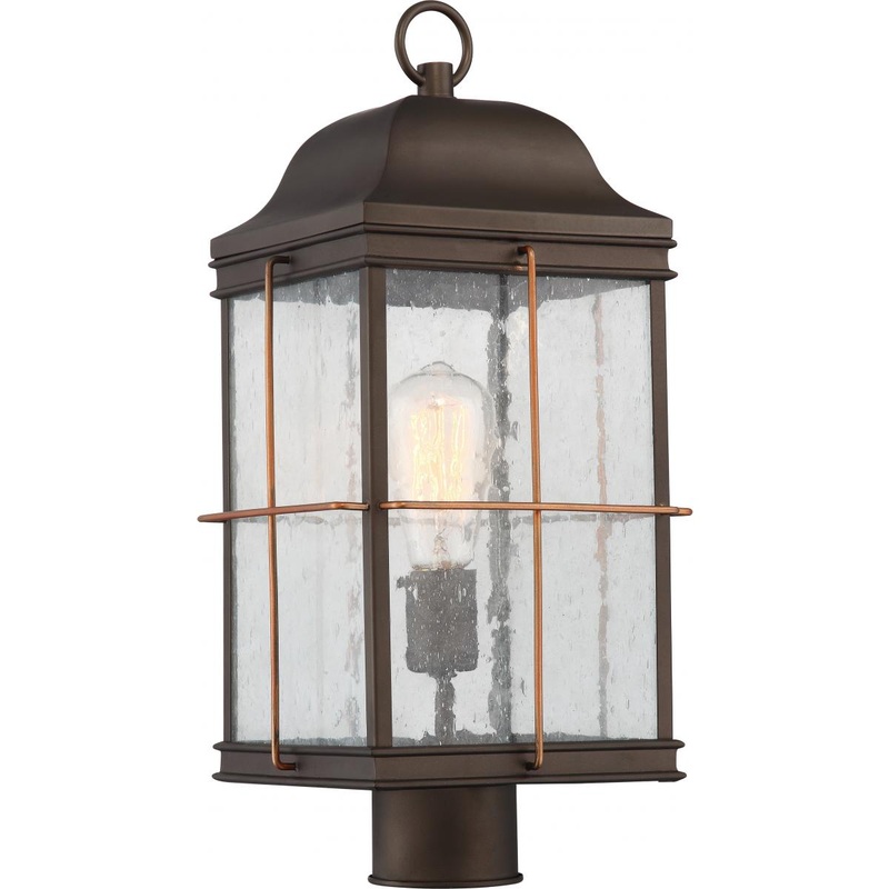 Howell - 1 Light Post Lantern with Clear Seeded Glass - Bronze Finish with Copper accents
