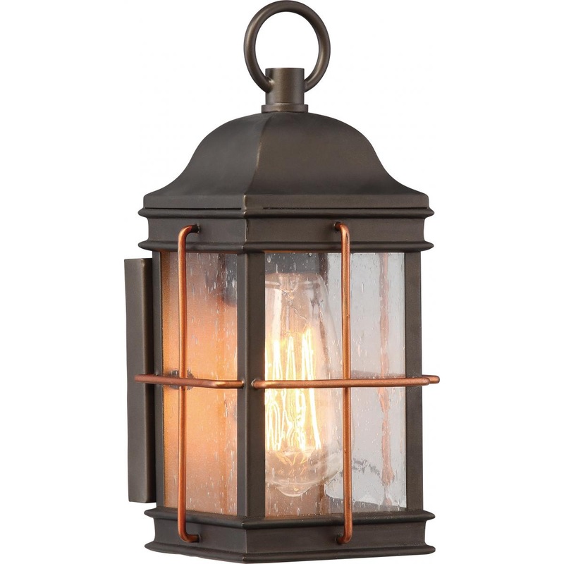 Howell - 1 Light Small Wall Lantern with Clear Seeded Glass - Bronze Finish Wall Lantern with Copper accents