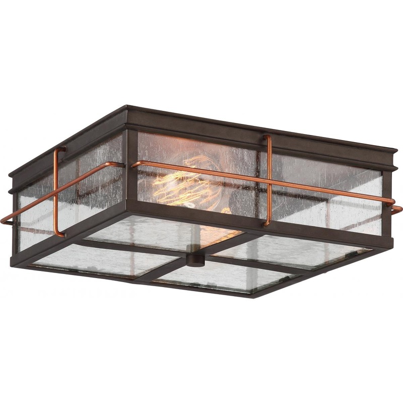 Howell - 2 Light Flush with Clear Seeded Glass - Bronze Finish with Copper accents
