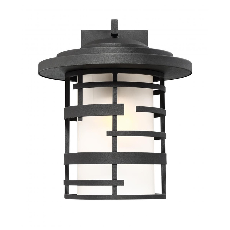 Lansing - 1 Light 14" Wall Lantern with Etched Glass - Textured Black Finish