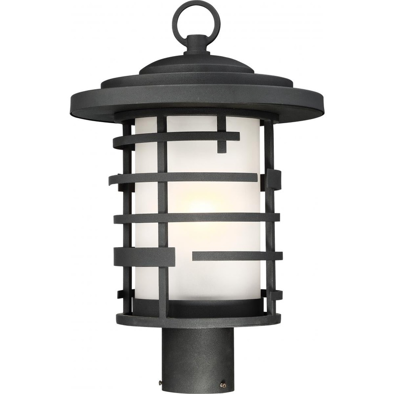 Lansing - 1 Light 17" Post Lantern with Etched Glass - Textured Black Finish