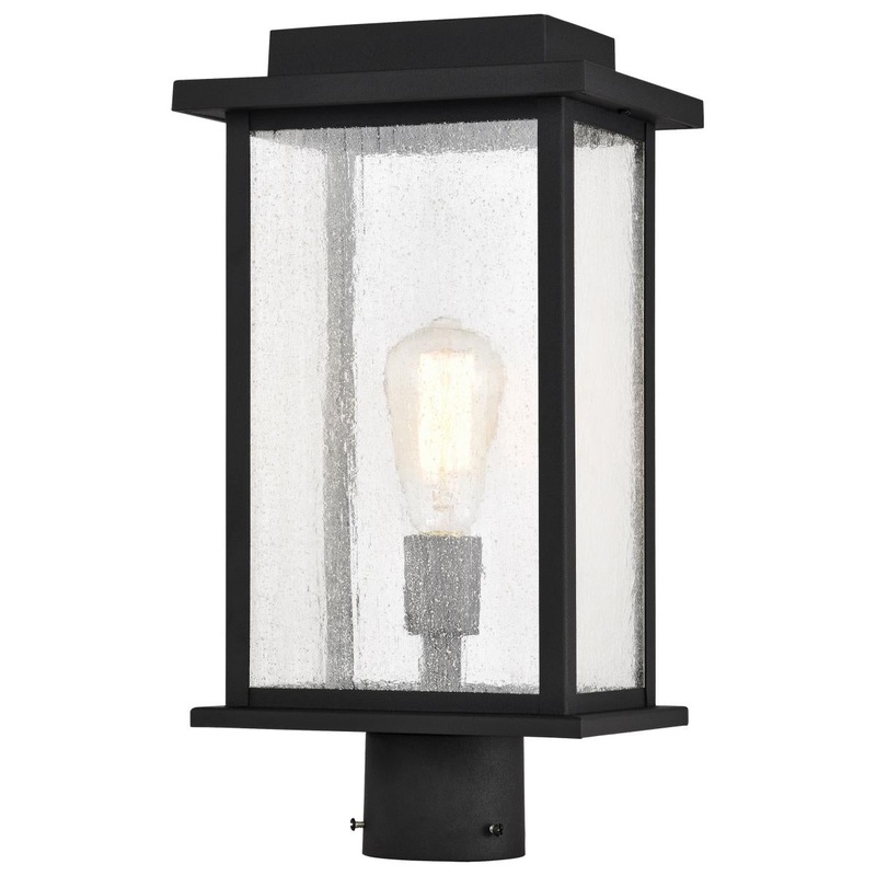 Sullivan Collection Outdoor 17 inch Post Light Pole Lantern; Matte Black Finish with Clear Seedy Glass