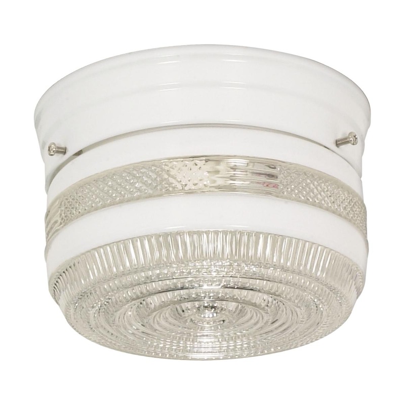 1 Light - 6'' Flush with White and Crystal Accent Glass - White Finish