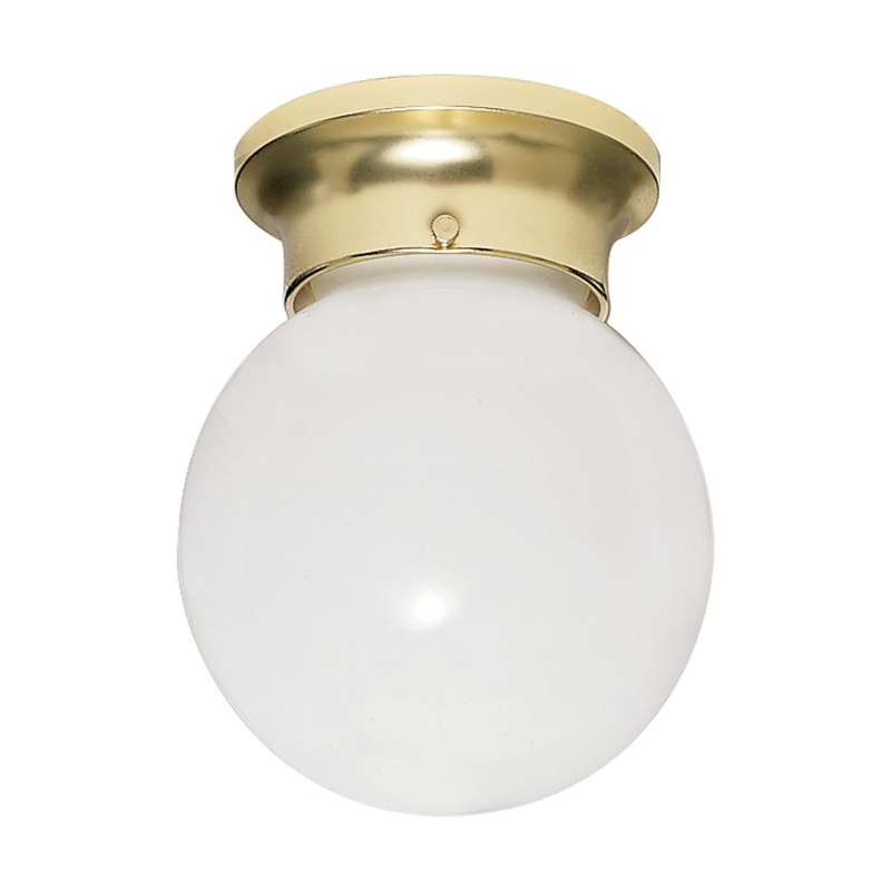 1 Light - 6" Flush with White Glass - Polished Brass Finish