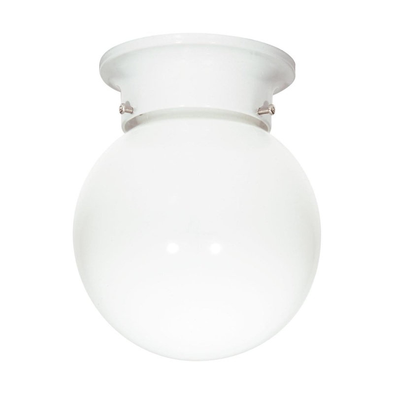 1 Light - 6" Flush with White Glass - White Finish