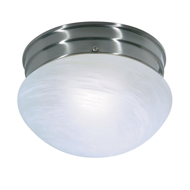1 Light - 8" - Flush with Alabaster Glass - Brushed Nickel Finish