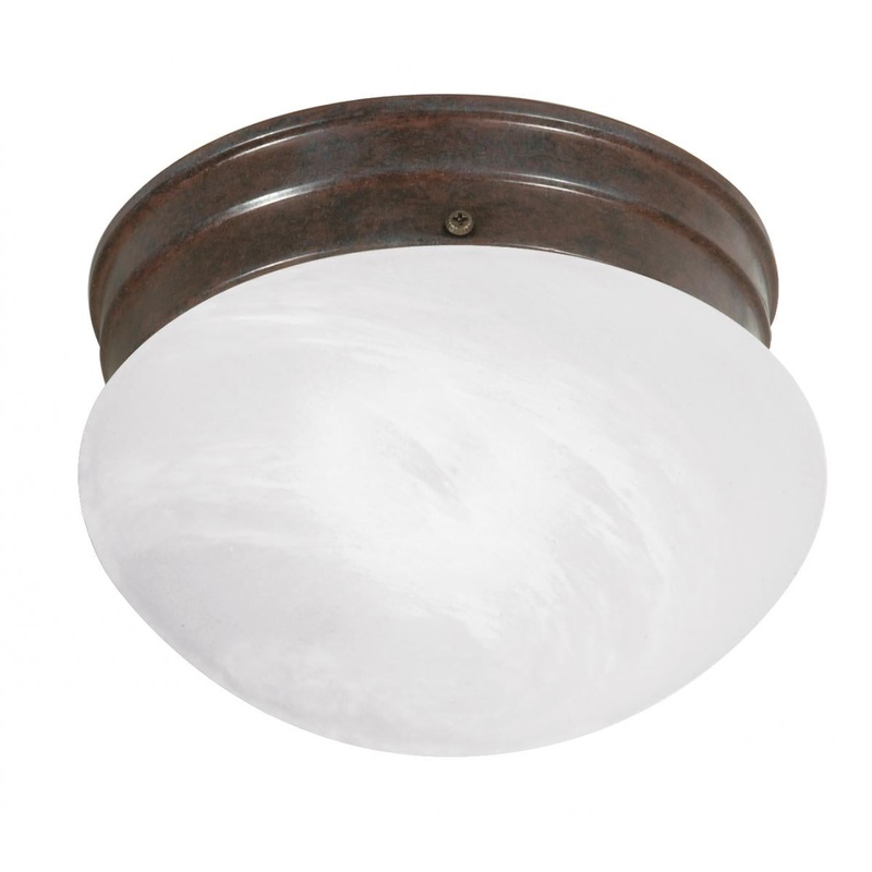 1 Light - 8" - Flush with Alabaster Glass - Old Bronze Finish