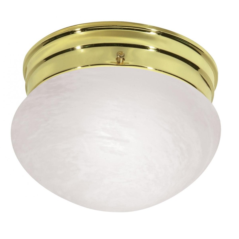 1 Light - 8" - Flush with Alabaster Glass - Polished Brass Finish