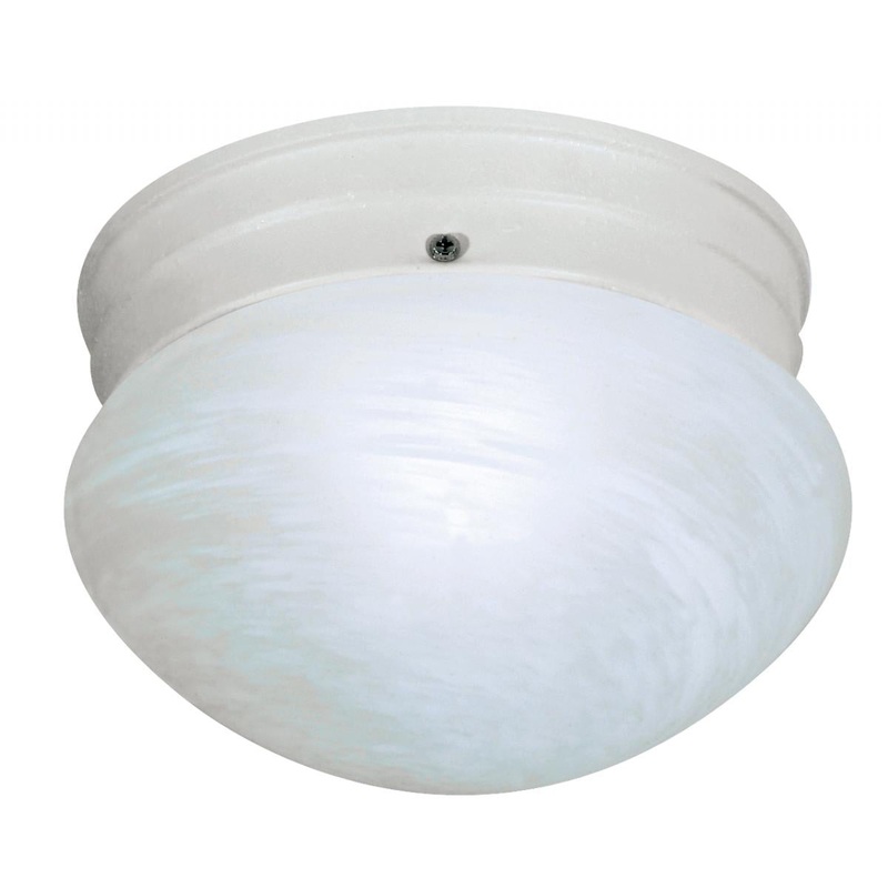 1 Light - 8" Flush with Alabaster Glass - Textured White Finish