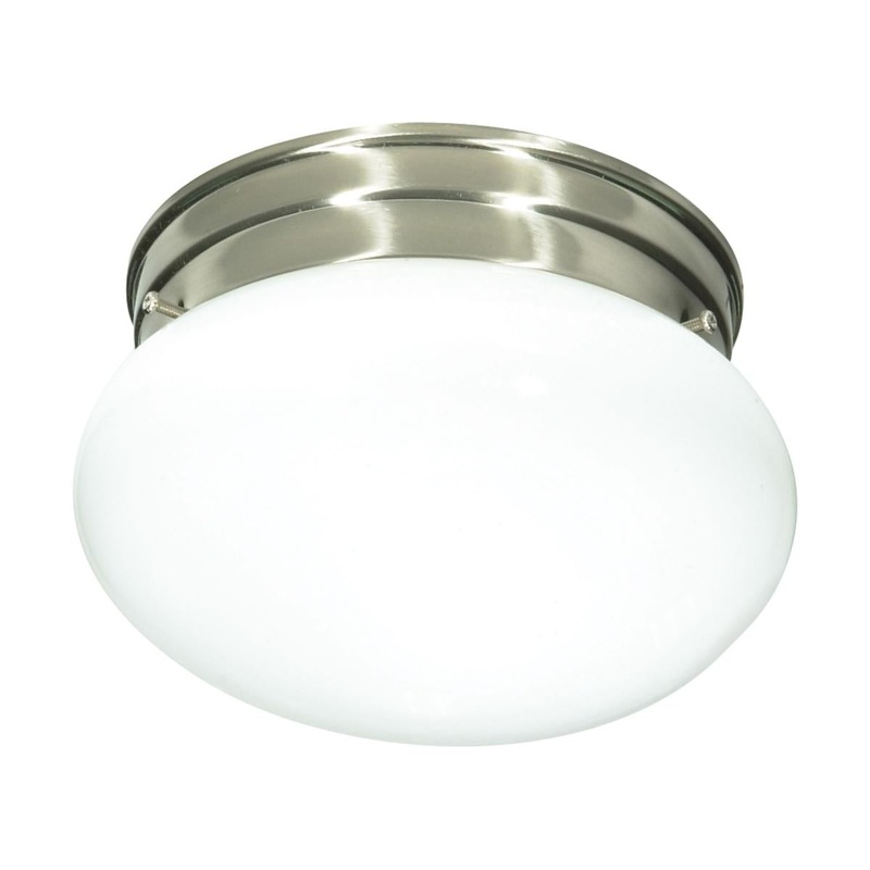 1 Light - 8"Flush with White Glass - Brushed Nickel Finish