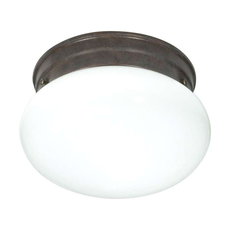 1 Light - 8" Flush with White Glass - Old Bronze Finish
