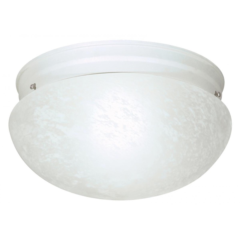 2 Light - 12" Flush Alabaster Glass - Textured White Finish