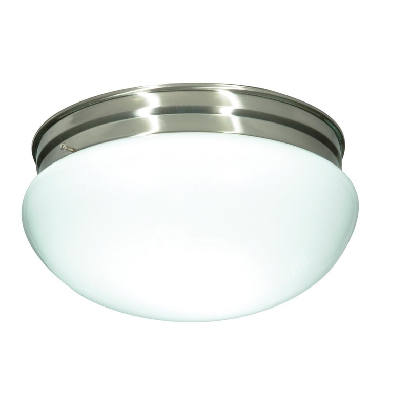 2 Light - 12" Flush with White Glass - Brushed Nickel Finish
