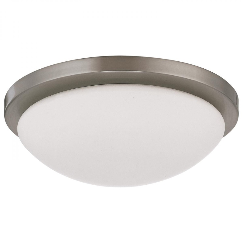 Button; 11 Inch LED Flush Mount Fixture; Brushed Nickel Finish; CCT Selectable; 120 Volts
