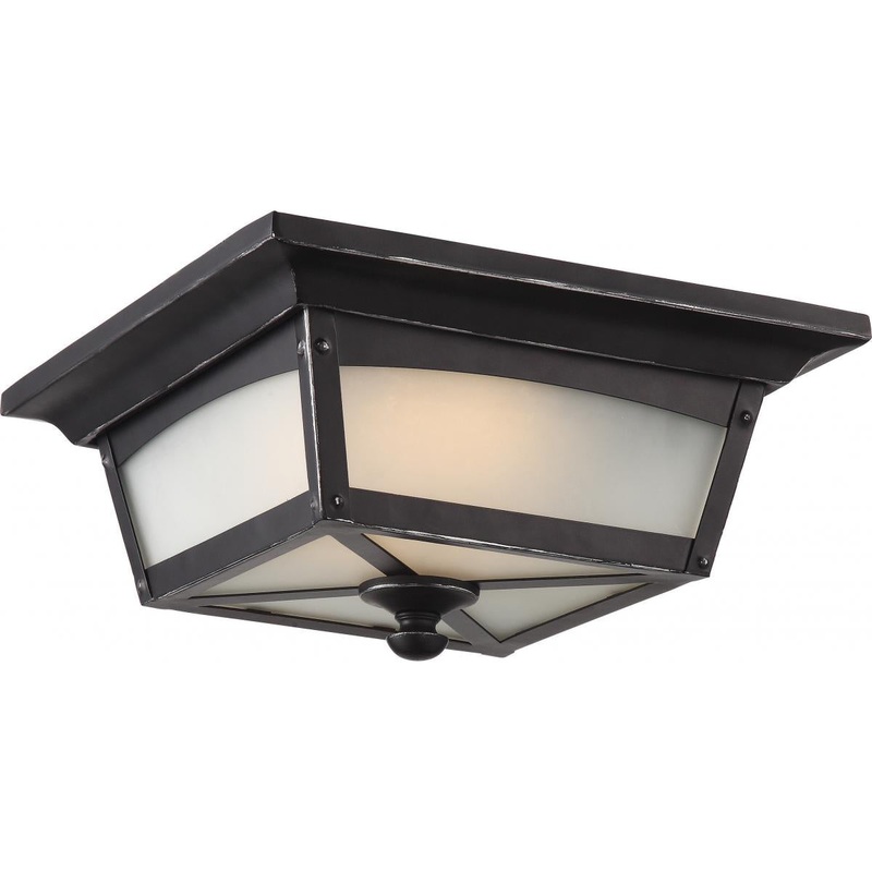 Essex - LED Flush Lantern with Etched Glass - Sterling Black Finish