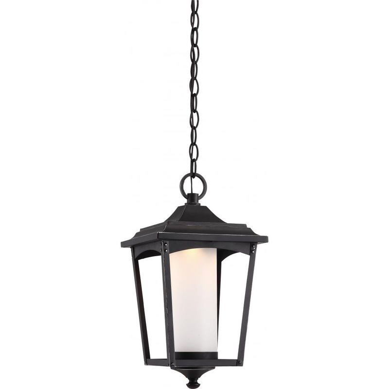 Essex - LED Hanging Lantern with Etched Glass - Sterling Black Finish