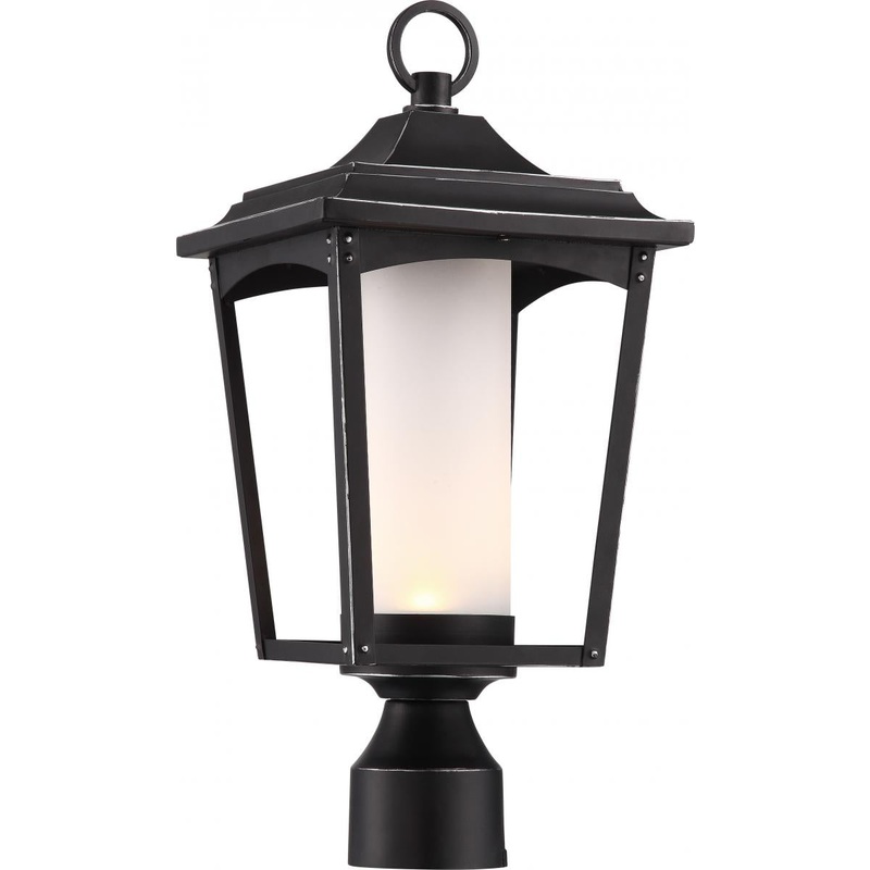 Essex - LED Post Lantern with Etched Glass - Sterling Black Finish