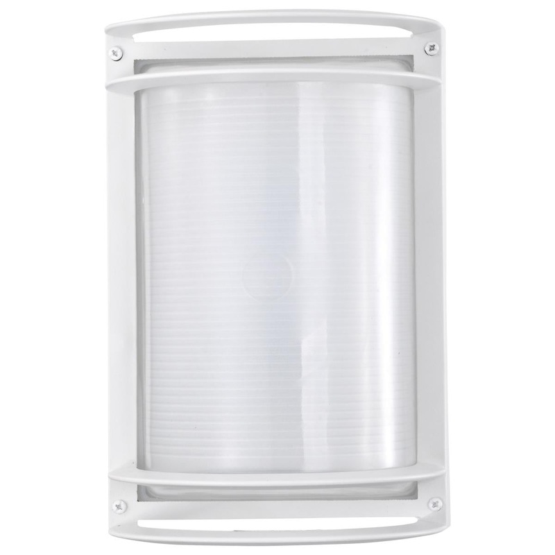 LED Rectangular Bulk Head Fixture; White Finish with White Glass