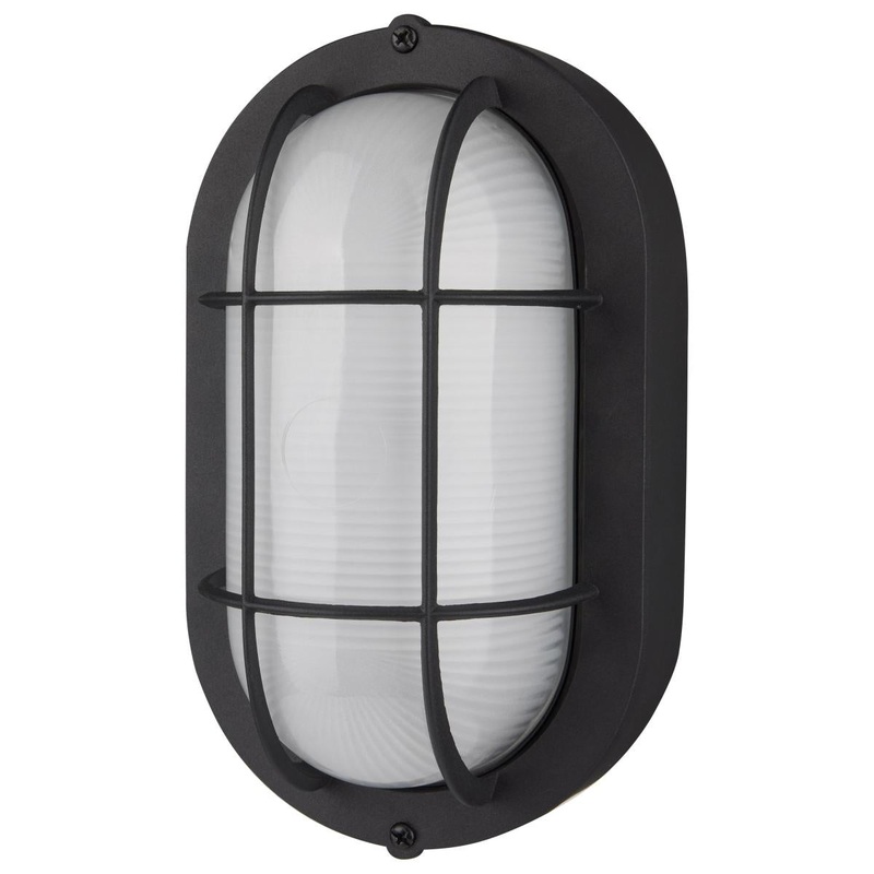 LED Small Oval Bulk Head Fixture; Black Finish with White Glass