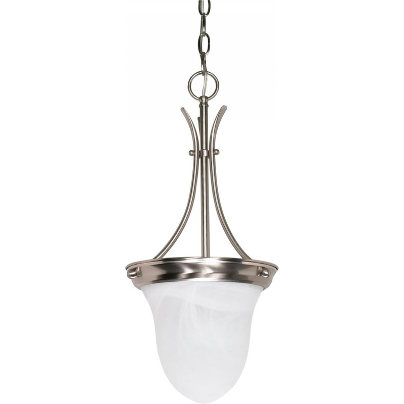 1 Light - 10" Pendant with Alabaster Glass - Brushed Nickel Finish