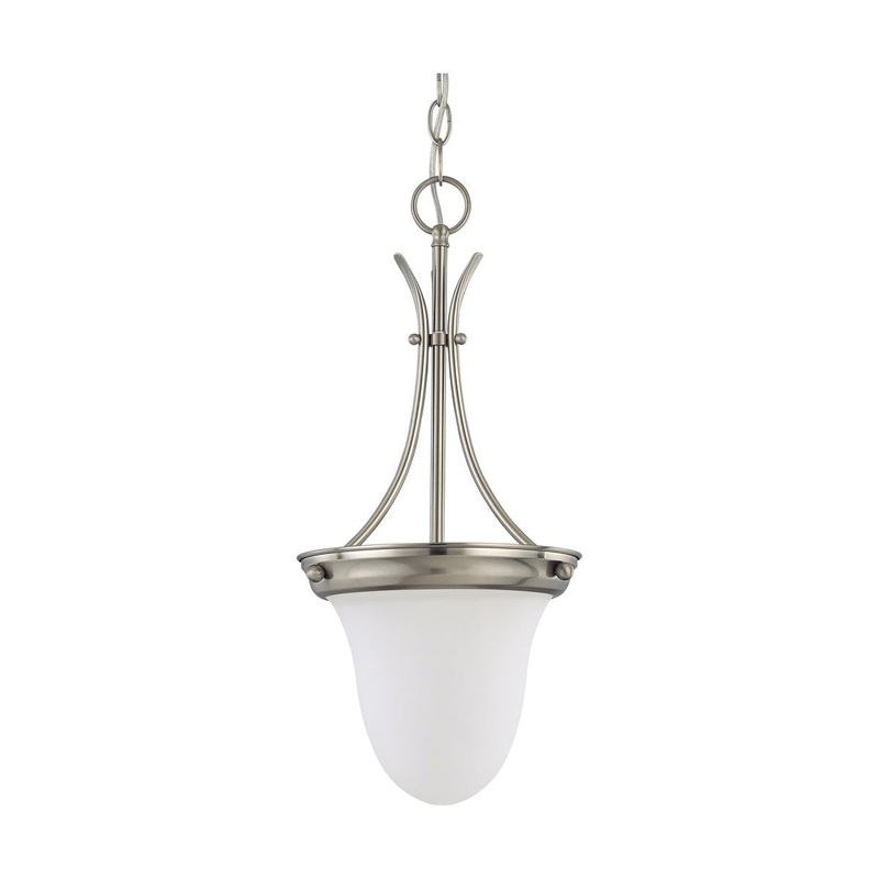1 Light - 10" Pendant with Frosted White Glass - Brushed Nickel Finish