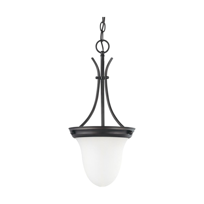 1 Light - 10" Pendant with Frosted White Glass - Mahogany Bronze Finish