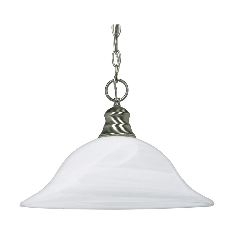 1 Light - 16" Pendant with Alabaster Glass - Brushed Nickel Finish