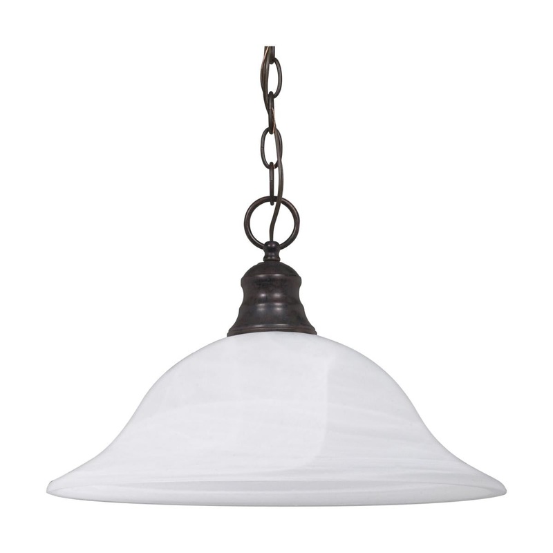 1 Light - 16" Pendant with Alabaster Glass - Old Bronze Finish