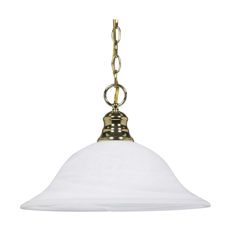 1 Light - 16" Pendant with Alabaster Glass - Polished Brass Finish