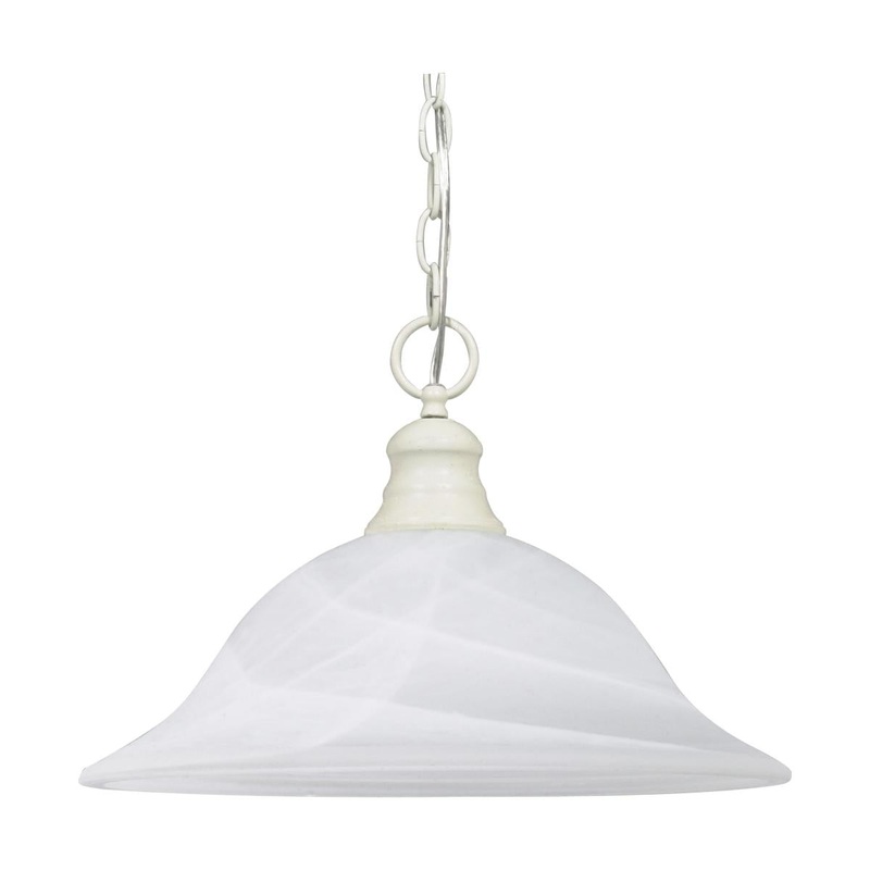 1 Light - 16" Pendant with Alabaster Glass - Textured White Finish