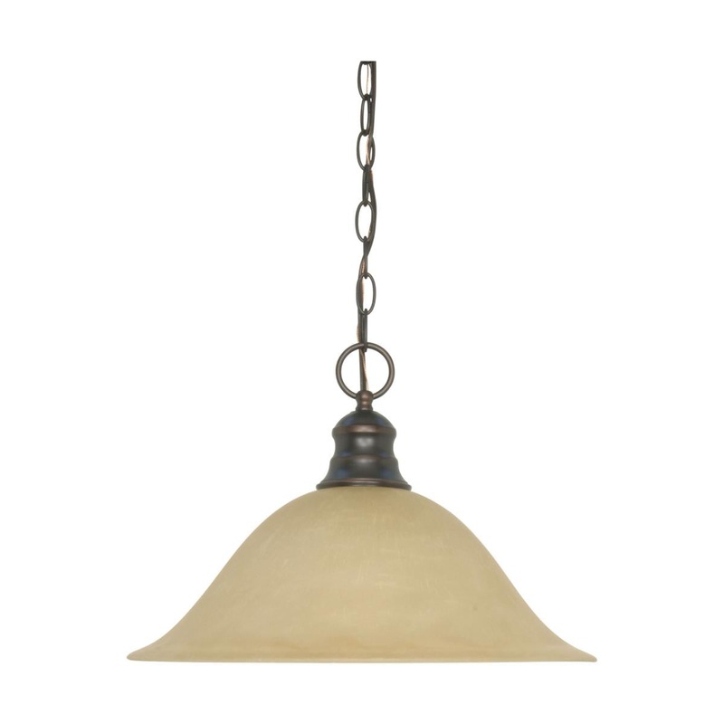 1 Light - 16" Pendant with Champagne Linen Washed Glass - Mahogany Bronze Finish