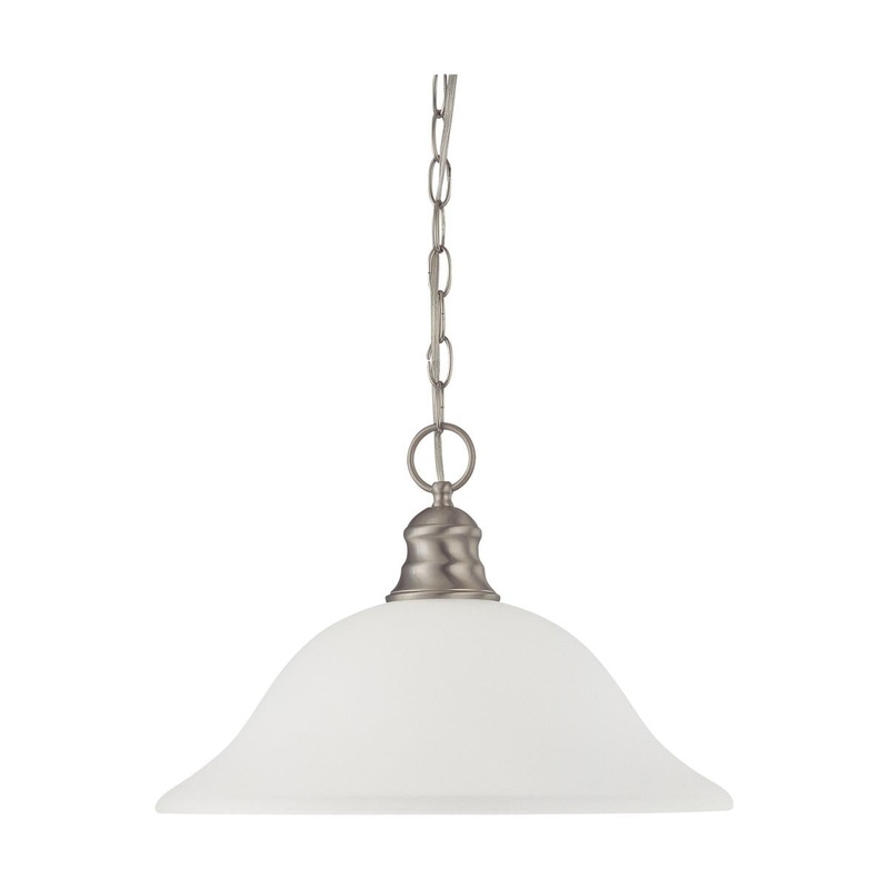 1 Light - 16" Pendant with Frosted White Glass - Brushed Nickel Finish