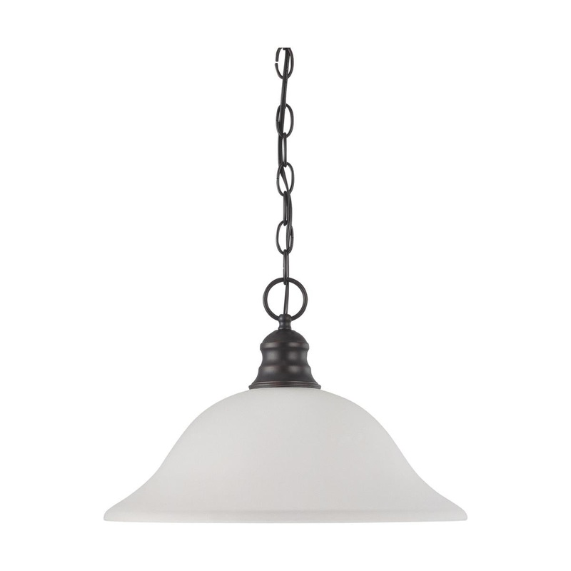1 Light - 16" Pendant with Frosted White Glass - Mahogany Bronze Finish