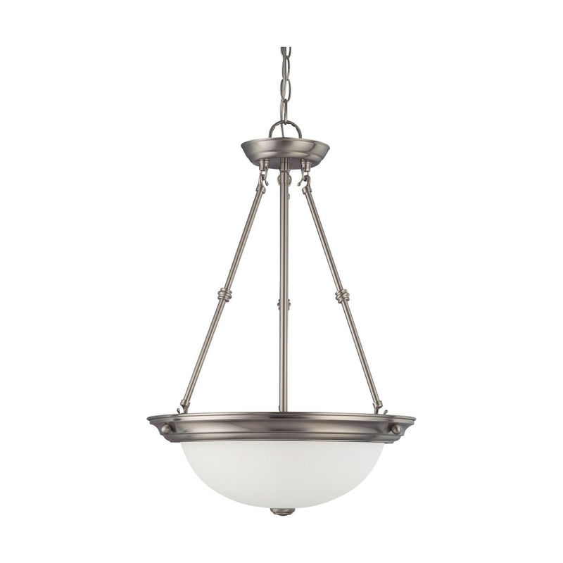 3 Light - 15" Pendant with Frosted White Glass - Brushed Nickel Finish