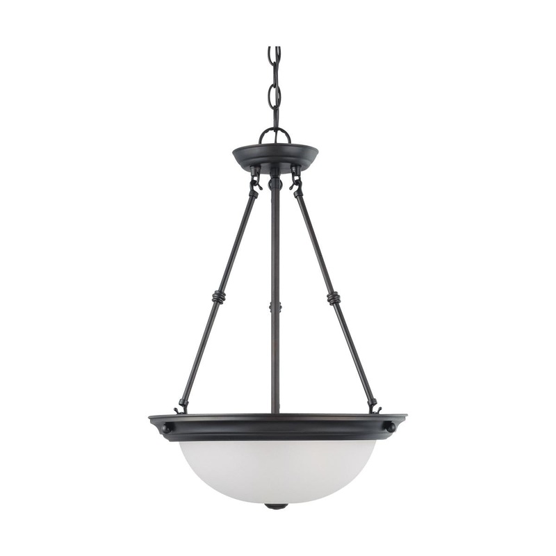 3 Light - 15" Pendant with Frosted White Glass - Mahogany Bronze Finish