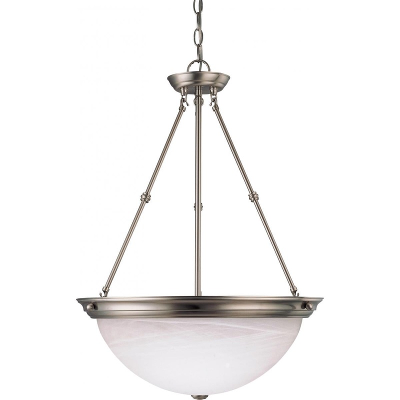 3 Light - 20" Pendant with Alabaster Glass - Brushed Nickel Finish