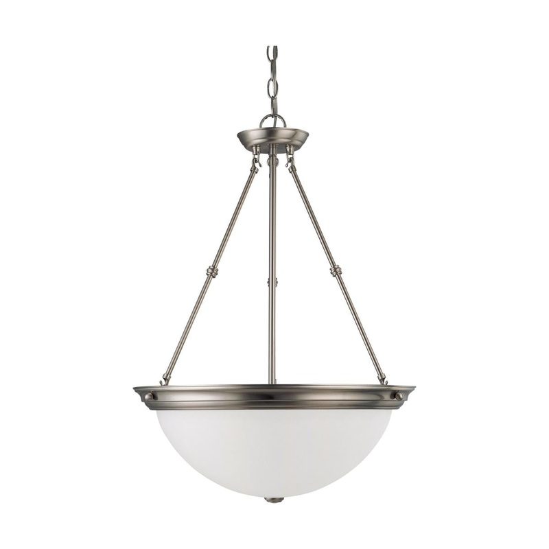 3 Light - 20" Pendant with Frosted White Glass - Brushed Nickel Finish