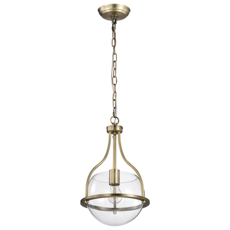 Amado 1 Light Pendant; 10 Inches; Vintage Brass Finish; Clear Glass