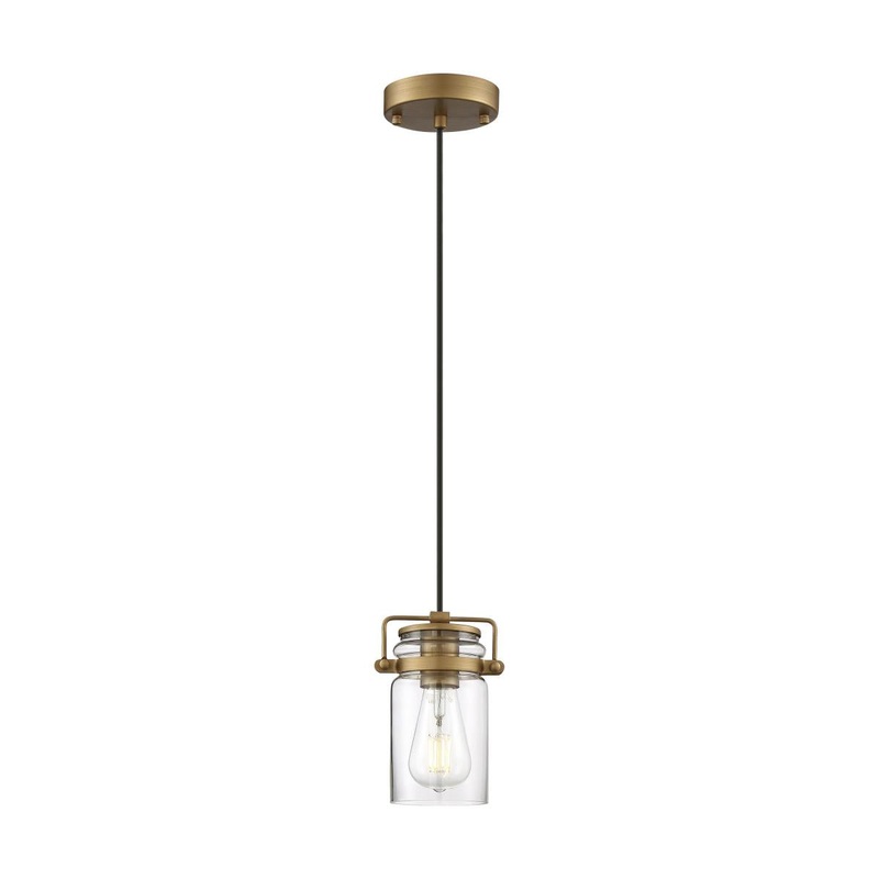 Antebellum - 1 Light Mini Pendant - with Clear Glass -Vintage Brass Finish